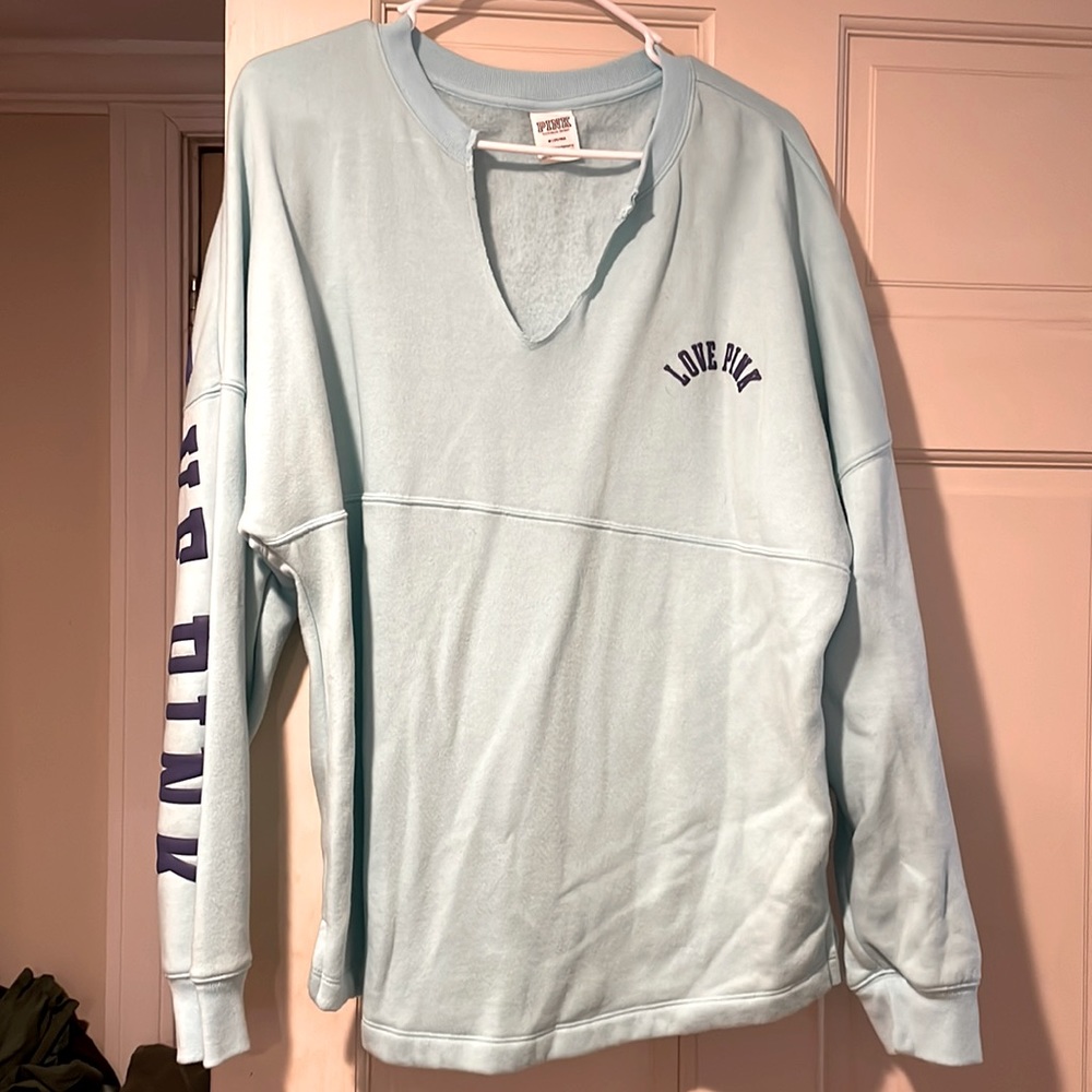 Pink by Victoria’s Secret puffy paint varsity v neck shirt